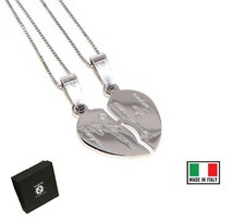 2 collane ciondolo cuore spezzato tutto argento 925 scritta da spezzare lui lei