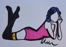 Marco LODOLA, Pin up in rosa, opera unica su carta, 42x30 cm, firmata,autentica