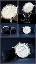 Cavadini Orologio Classico Piatto Zaffiri Rivestito Vetro Placcato Oro 37 MM