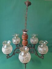 BELLISSIMO VECCHIO LAMPADARIO ANNI '70 VINTAGE OTTONE E LEGNO A 5 LUCI. BN51