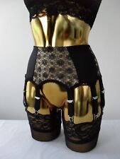 Cintura Sospensore Retro Burlesque In Lycra Nera Con 14 Cinghie In Oro