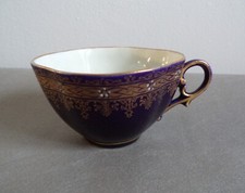 Sarreguemines France tazza fondo blu decoro in oro faience porcellana fine '800