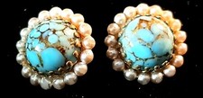 orecchini- Turchese E Perline- vintage -francia-