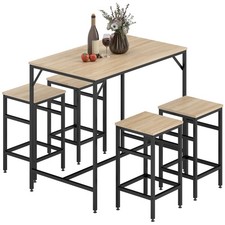 HOMCOM Set Tavolo Alto con 4 Sgabelli in Metallo e Legno Stile Industriale