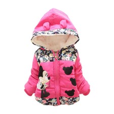 NUOVO cappotto giacca vestiti bambina bambino invernale caldo Minnie con cappuccio cartone animato