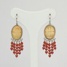 ORECCHINI IN ARGENTO 925 CON CORALLO E CAMMEI CORNEOLA TRE GRAZIE AGHT 0760