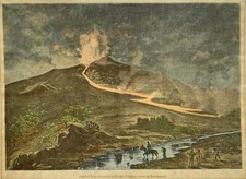 Vulcano Etna - Eruzione dal fiume Alcantara - Stampa d’epoca 100% originale