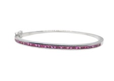 Rubino Naturale Bracciale Rigido 925 Argento Rosa Sposa