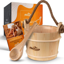 Secchio per Sauna Con Mestolo [100% Legno Naturale] – Elegante Secchio per Sauna