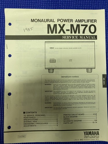 Yamaha m70 manuale di - manuale,