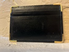 Portafoglio vintage Harrods London Knightsbridge in pelle nera diapositiva aperta carta di credito ID