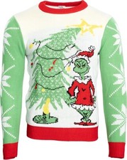 Grinch As Santa Next to Tree
