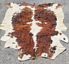 Tappeto in pelle mucca vintage anni 70 bianco marrone