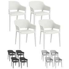 Outsunny Set 4 Sedie in Plastica da Giardino Impilabili con Braccioli