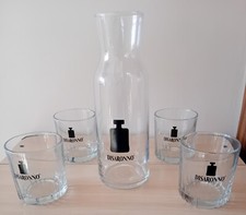 4 bicchieri + 1 caraffa in vetro Amaretto di Saronno originale - con confezione.