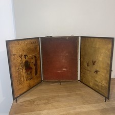 Ancien Miroir Triptyque De Barbier De Coiffeuse Bté SGDG Décor Chinois A Pieds