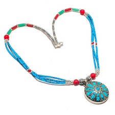 Collana Corallo Rosso Turchese Fatta a Mano Tibetano Nepalese Perline...