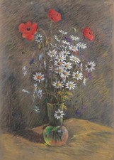 margherite e papaveri in vaso