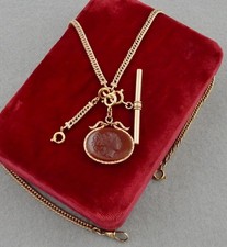 ANTICA COLLANA CATENA OROLOGIO VITTORIANA ORO PIENO 19" CORNIOLA CAMMEO FOB 24,9g