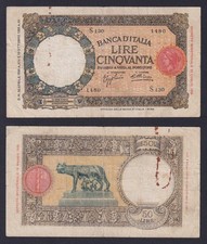 Banconota Italia 50 lire Lupetta 30.4.1936 P.-54a BB/VF