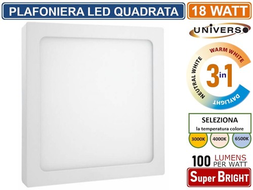 Plafoniera led quadrata 18w - plafoniera,