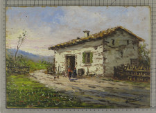 QUADRO AD OLIO FIRMATO BRIOSCHI PAESAGGIO CAMPAGNA DECORAZIONE CASA RUSTICA B4