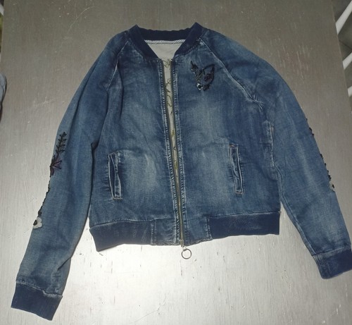 Bomber denim con ricami - bomber,