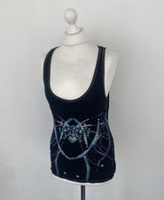 Maglietta canotta Custo Barcelona nera perline paillettes ricamo taglia 3 donna