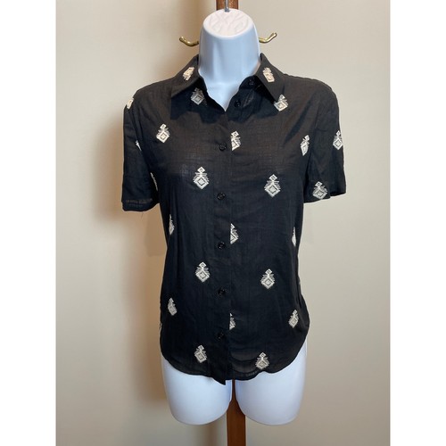 Top zara nero misto - lino, con