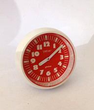 ♥ PETER OROLOGIO SVEGLIA DA TAVOLO SFERA PLASTICA BIANCO ROSSO VINTAGE SPACE AGE