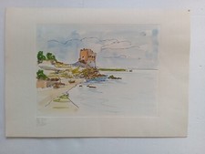 Aldo Riso Marina con torre Litografia Firmata Timbrata 50x35 cm