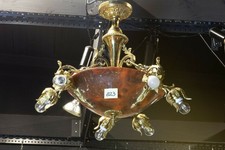 Lampadario vintage francese alabastro ambra ciotola bronzo ottone 1960