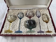 MOSER Set of 6 Coloured Crystal Liqueur Glasses in Presentation Case