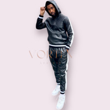 Tuta uomo nera in pelle con