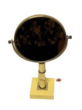 Specchio Vanity Stand Vintage Piedi MCM 11” Ottone Metallo Girevole Giallo Blocco Celluloide