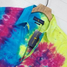 ⭐ Polo uomo Ralph Lauren Laguna vestibilità personalizzata tie dye SS camicia estiva taglia M 38"