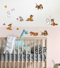 Sticker Murali Disney Bambi Set Gatti Cani Camera Da Letto 2 Fogli 30x30cm