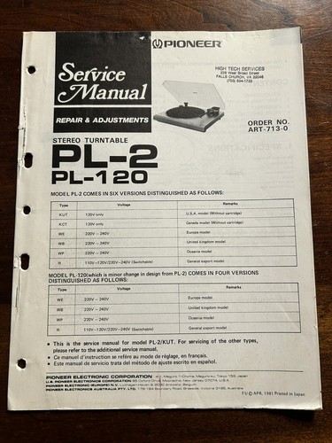Pioneer 120 giradischi - pl-2, pl-120
