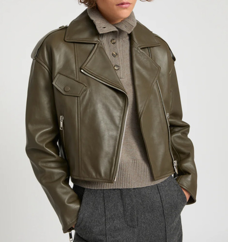 Giacca pelle verde donna biker - giacca,