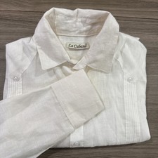 Camicia uomo La Cubana bianca 100% lino manica lunga guayabera taglia L ottima