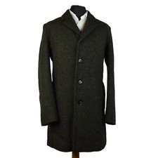 Cappotto lungo verde da uomo Harris tweed sartoriale 38-40 OTTIMO CAPO