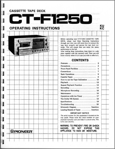 Pioneer f1250 cassette - pioneer, tape