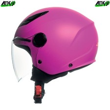 Casco Jet Bambini Bambina Rosa Opaco Visiera Lunga Omologato per Moto Scooter