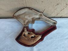 ANTICA XIX sec PIPA IN SCHIUMA DI MARE MEERSCHAUM SCULTURA CON CUSTODIA DIFETTI