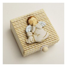 30624 Bomboniere Scatola Portaconfetti Bambù Calamita Angelo Blu Bimbo Nascita