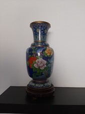 Vaso cinese antico altezza 39 cm con supporto base in legno 