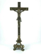 Crocifisso da tavolo in ottone BRUNITO MASSICCIO base stile impero h.45 cm