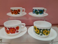 4 tazzine Caffé LOTO ARCOPAL fiori stilizzati vintage cups Tazzina Lotus 6,5x4,5