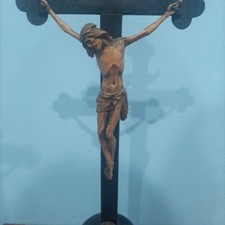 CROCIFISSO RISTO CHIESA GESÙ SCULTURA ANTICO EPOCA LEGNO NOCE RADICA ARTE SACRA 