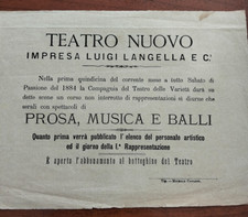1884 NAPOLI DEPLIANT TEATRO NUOVO PER STAGIONE TEATRALE IMPRESA LUIGI LANGELLA